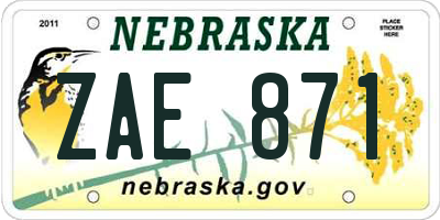 NE license plate ZAE871