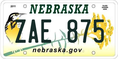 NE license plate ZAE875