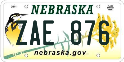 NE license plate ZAE876