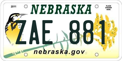 NE license plate ZAE881