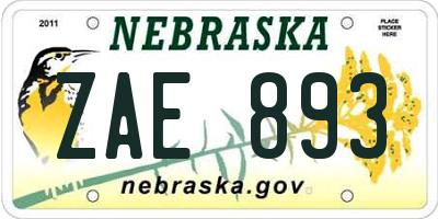 NE license plate ZAE893