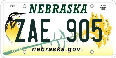 NE license plate ZAE905