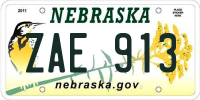 NE license plate ZAE913