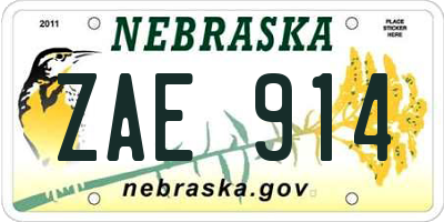 NE license plate ZAE914