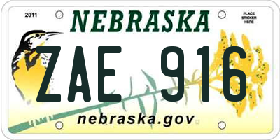 NE license plate ZAE916