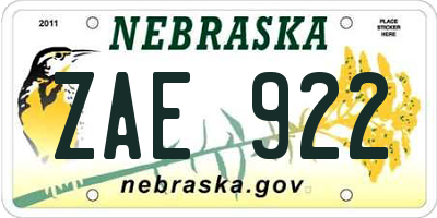 NE license plate ZAE922
