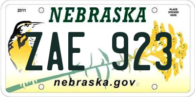 NE license plate ZAE923