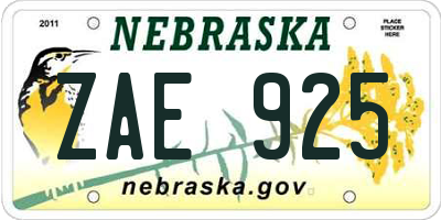 NE license plate ZAE925