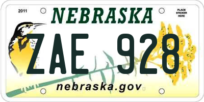 NE license plate ZAE928