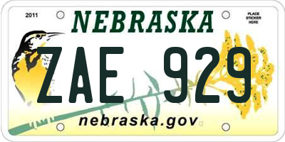 NE license plate ZAE929