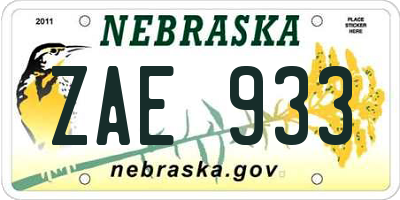 NE license plate ZAE933