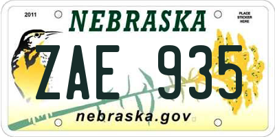 NE license plate ZAE935