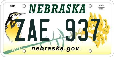 NE license plate ZAE937