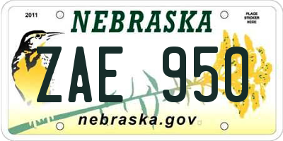 NE license plate ZAE950