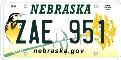 NE license plate ZAE951