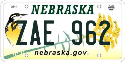 NE license plate ZAE962