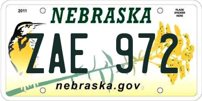 NE license plate ZAE972