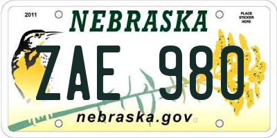 NE license plate ZAE980