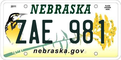 NE license plate ZAE981