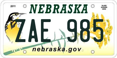 NE license plate ZAE985