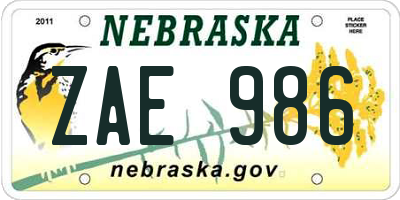 NE license plate ZAE986