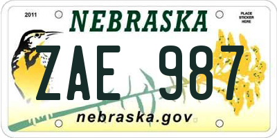 NE license plate ZAE987