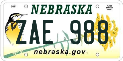 NE license plate ZAE988