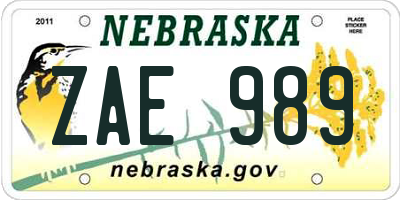 NE license plate ZAE989