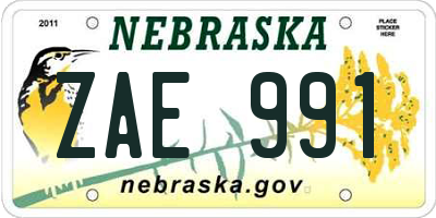 NE license plate ZAE991