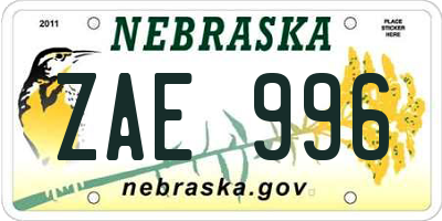 NE license plate ZAE996