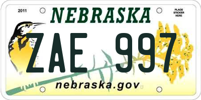 NE license plate ZAE997