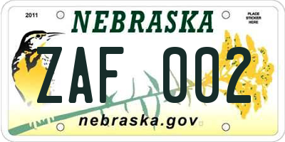 NE license plate ZAF002