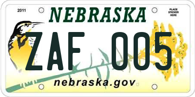 NE license plate ZAF005