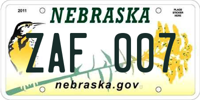 NE license plate ZAF007