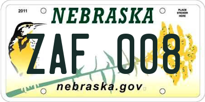 NE license plate ZAF008