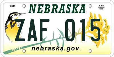 NE license plate ZAF015