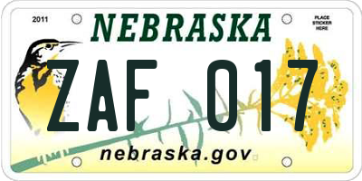 NE license plate ZAF017
