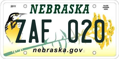 NE license plate ZAF020