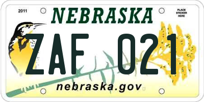 NE license plate ZAF021
