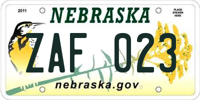 NE license plate ZAF023