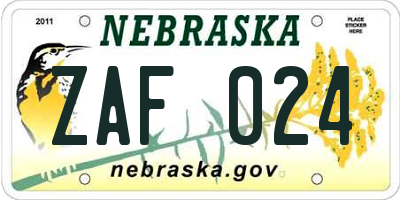 NE license plate ZAF024