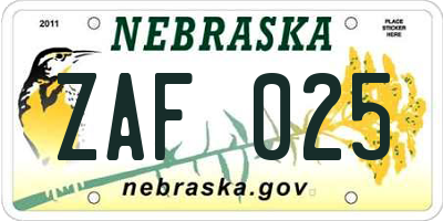 NE license plate ZAF025