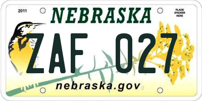 NE license plate ZAF027