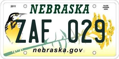 NE license plate ZAF029