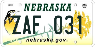 NE license plate ZAF031