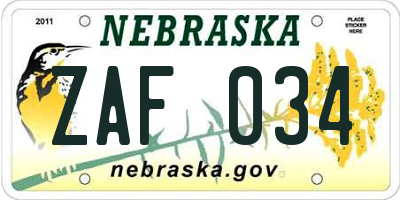 NE license plate ZAF034
