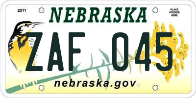 NE license plate ZAF045