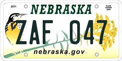 NE license plate ZAF047