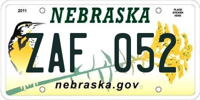 NE license plate ZAF052