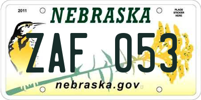 NE license plate ZAF053